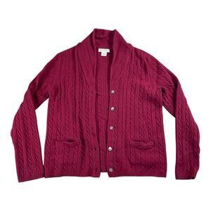 Eddie Bauer UK Lambswool Cardigan Cable Knit Sweater Women's Medium Red